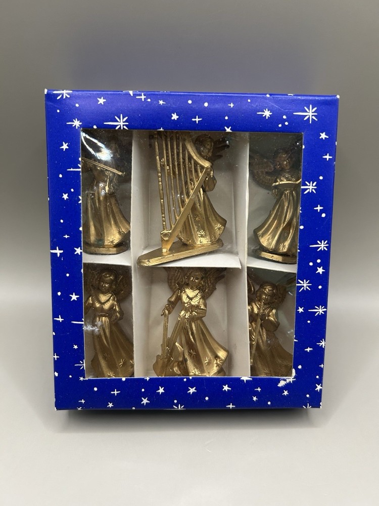Vintage Christmas Miniature Plastic Musical Angel Ornaments Lot In Box 6 pcs