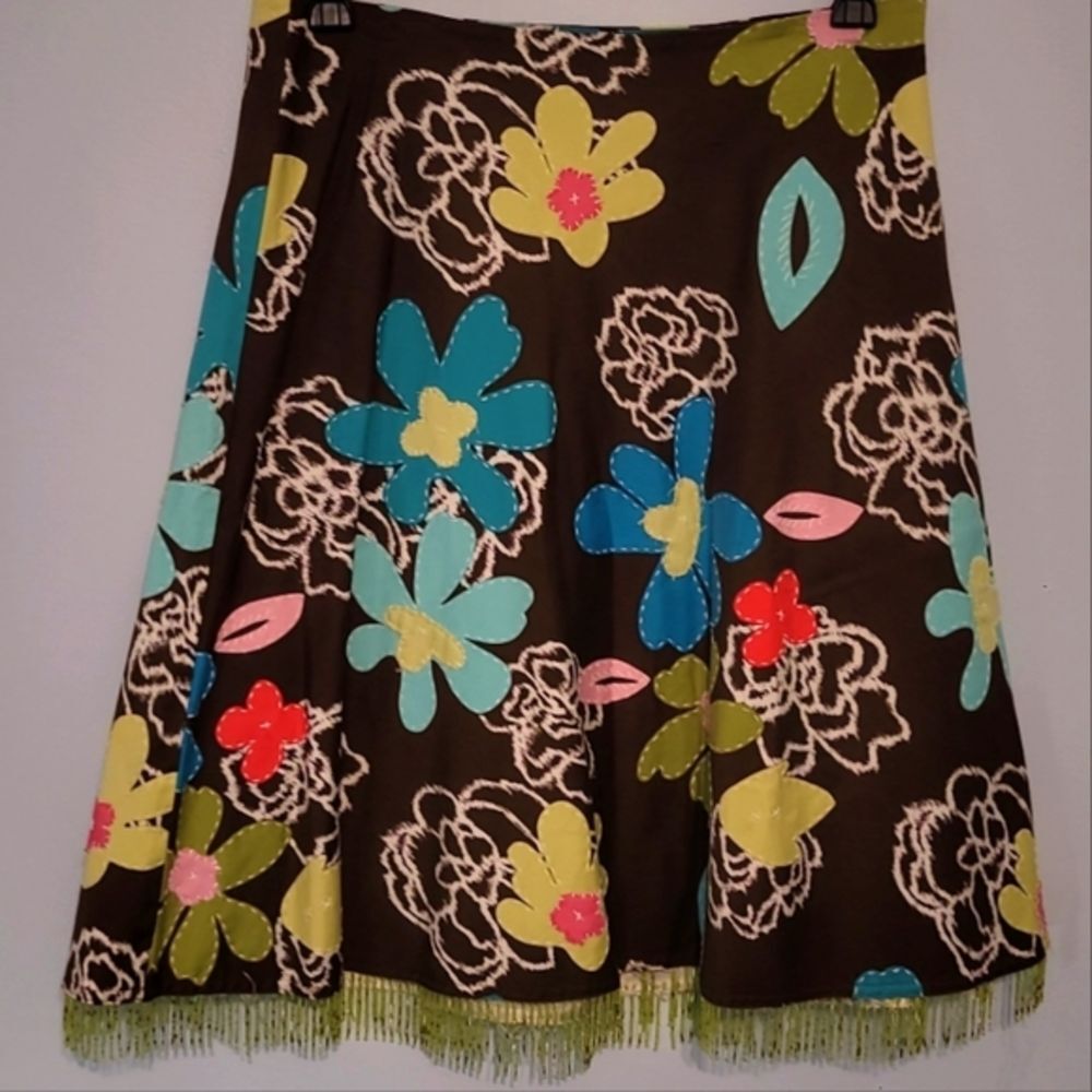 itw By Claude Brown Size 8 Patchwork Boho Beaded Fringe Skirt