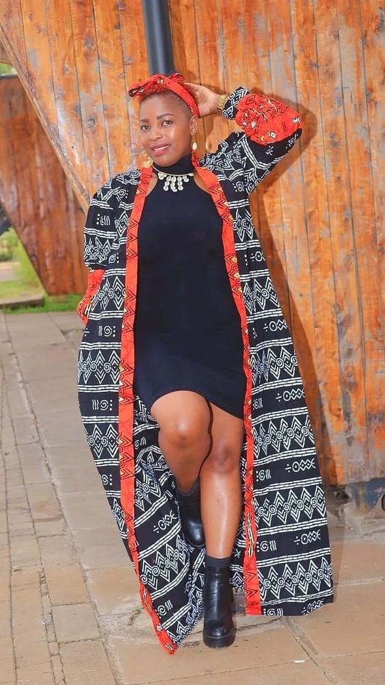 African Ankara Kimono 54 inch  Long With Pockets And A Belt size M -L