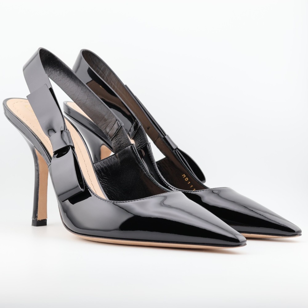 READ Christian Dior J'Adior black patent calfskin leather slingback heels US 10
