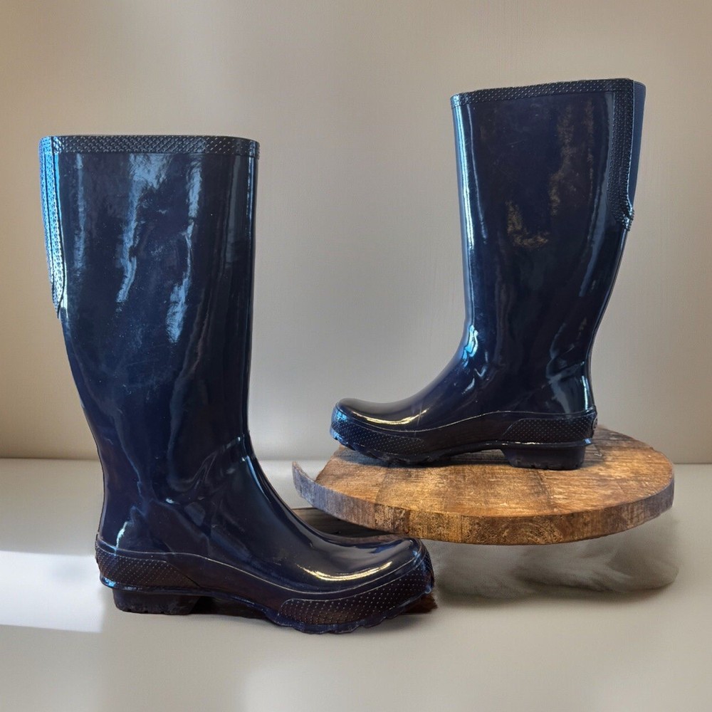 Crocs Boots Womens Sz 10 Waterproof Tall Pull On Rain Boot Navy Blue Rubber EUC!