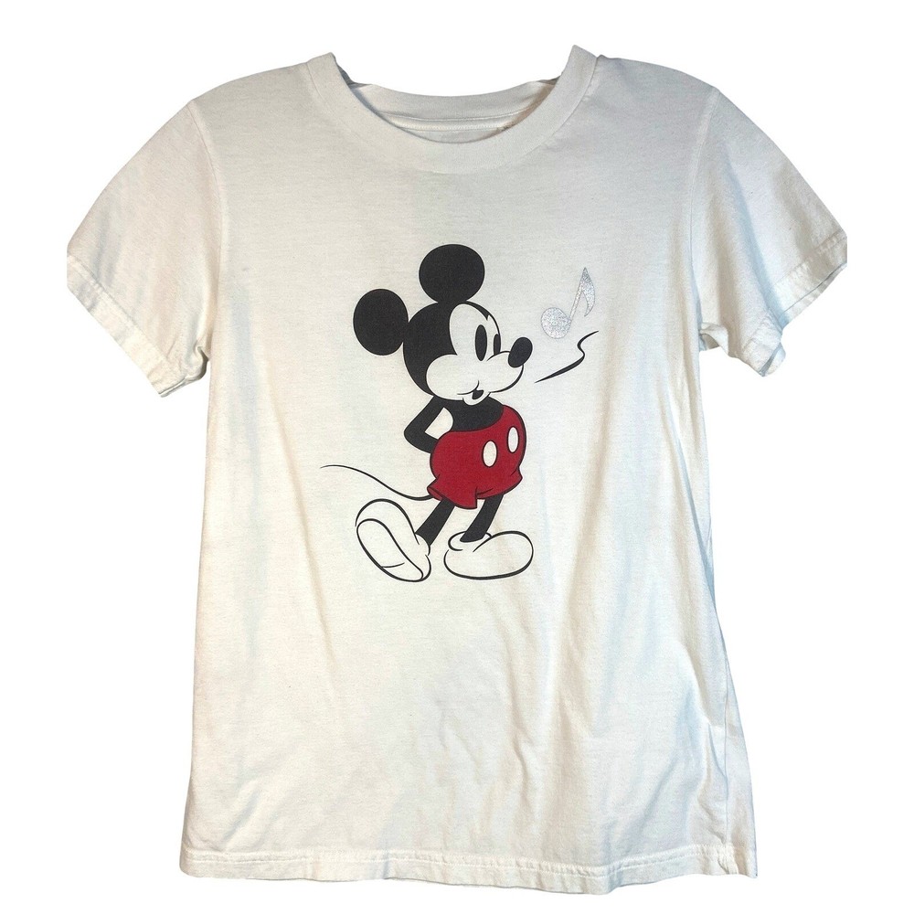 Uniqlo Disney Whistling Mickey Mouse Graphic Print T-Shirt White Women's XS