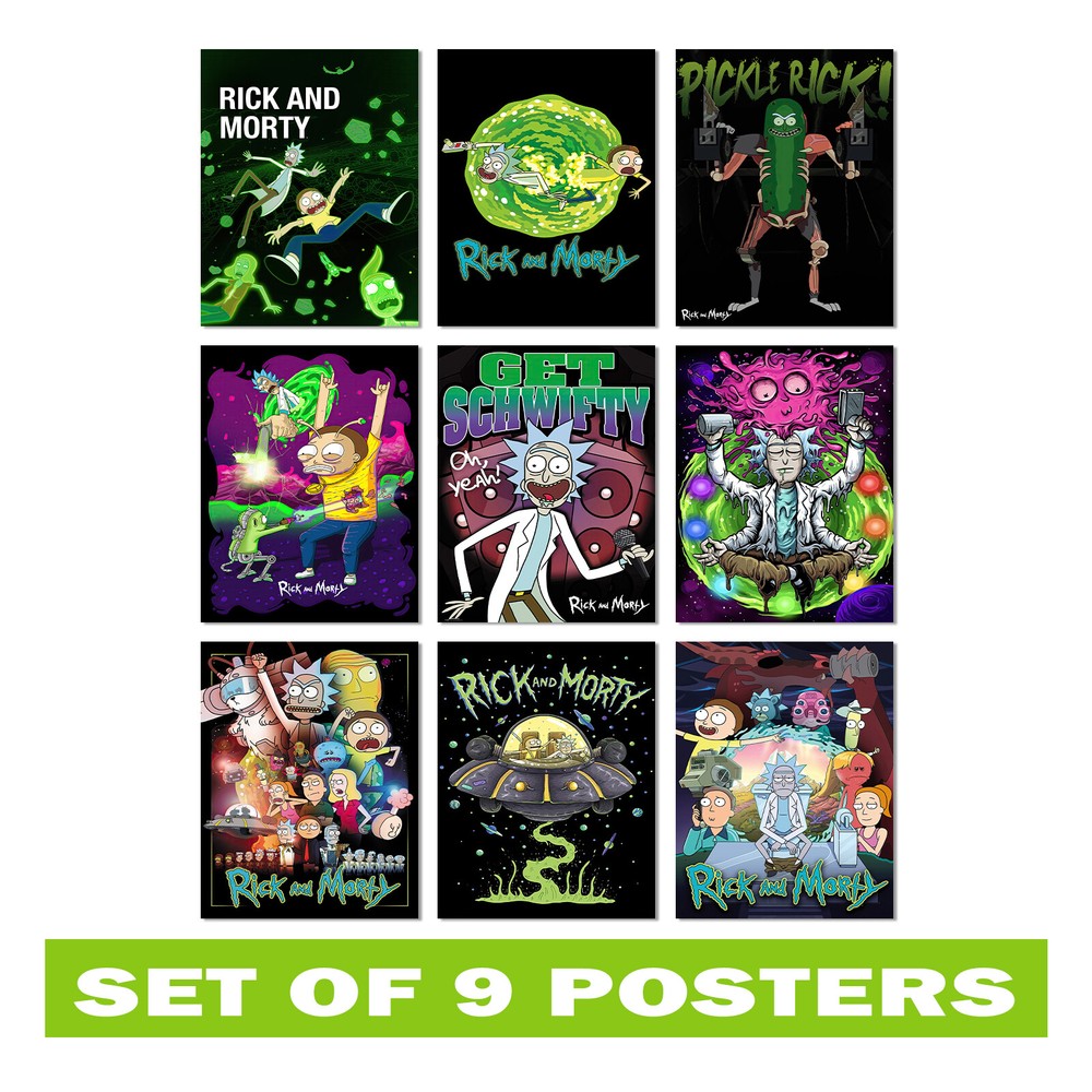 Set Of 9 Colorful Wall Art Rick And Morty Posters - Bedroom Decor For Kids