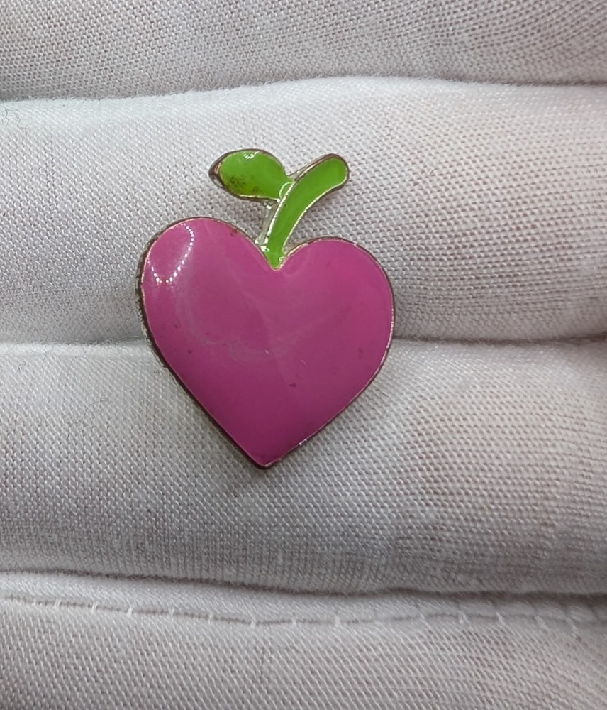 Pink Heart with Green Leaf Enamel Lapel Pin Fruit Love Valentines