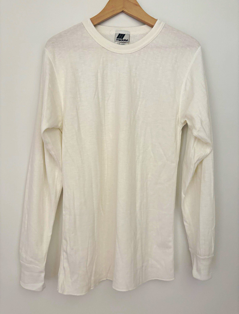 Medalist Men's White Solid Cotton Knit Long Sleeve Crew Neck T-Shirt Size L