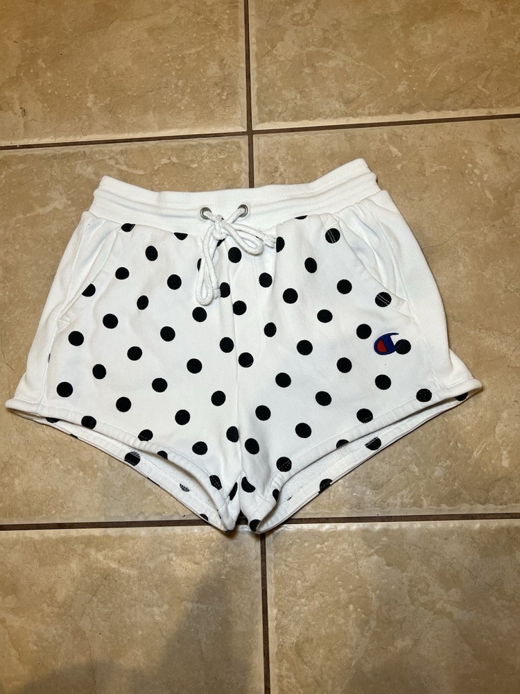 Champion Women's Reverse Weave Black & White Polka Dot Sweat Shorts Size S