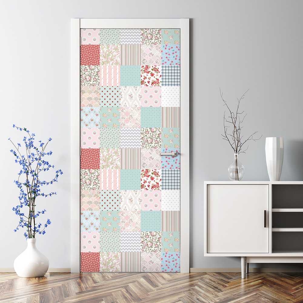 Patchwork Nursery Bubble Free Door sticker Decal Kids Baby room Vintage style