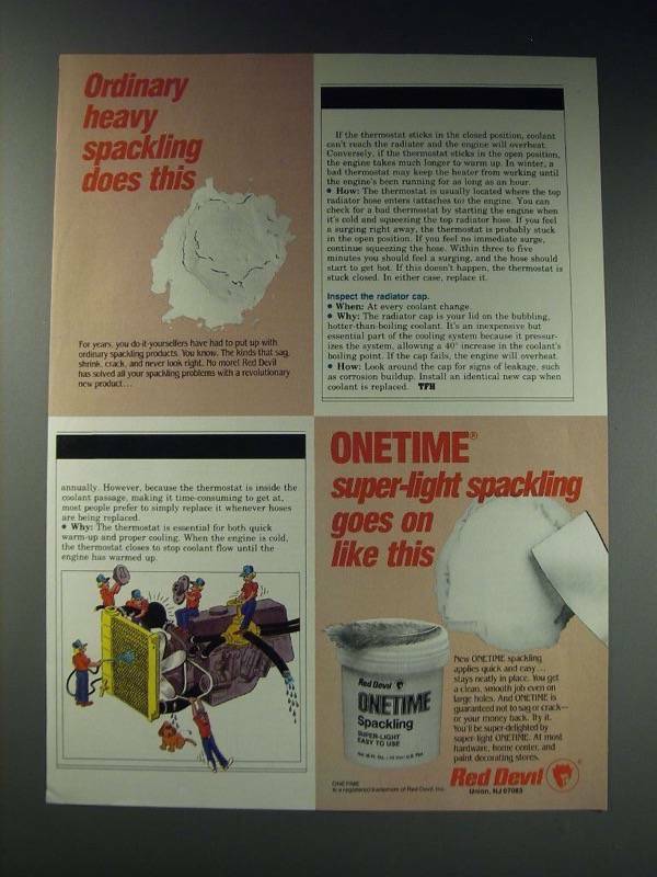 1986 Red Devil Onetime Spackling Ad - Ordinary heavy spackling does this