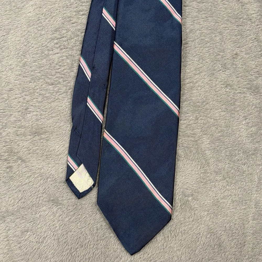 Christian Dior Silk Tie Navy Pink Stripe Made USA Classic Designer Minimalist