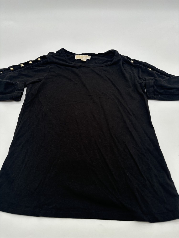 Michael Kors Long Sleeve Shirt Women Small Black Studded Round Neck ..#20918