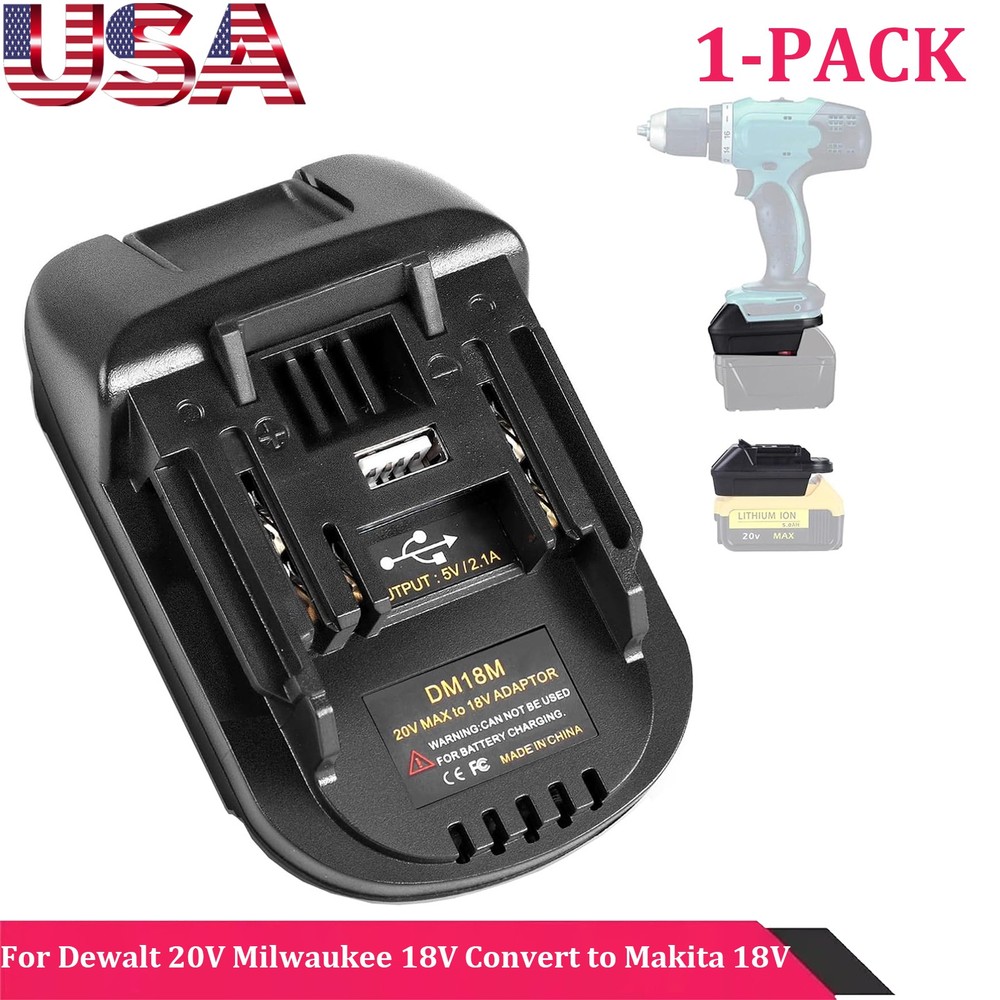 1X USB Battery Adapter for Dewalt 20V Milwaukee 18V Convert to Makita 18V Tool