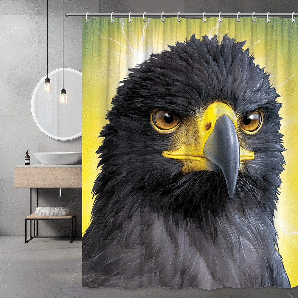 Bird Face Shower Curtain Black Eagle Print Yellow Background