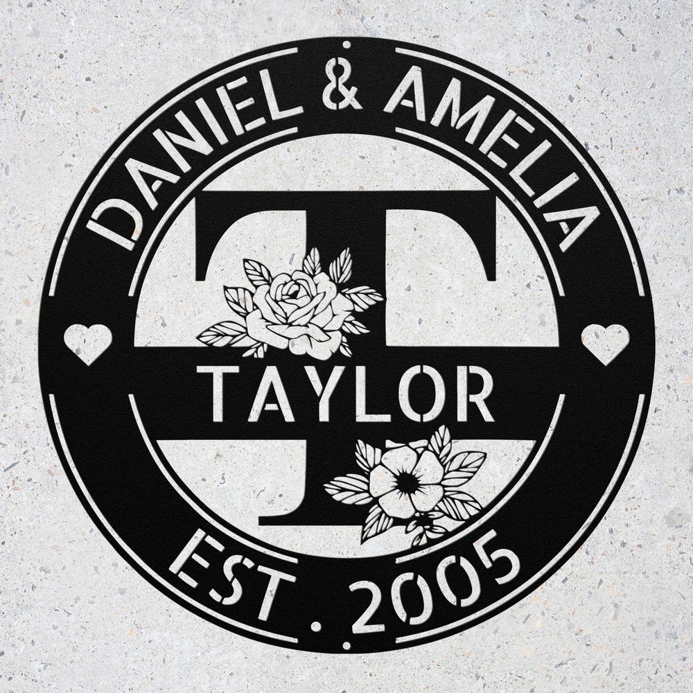 Personalized Last Name Metal Sign A to Z Flower Split Letter Signs Family Gifts