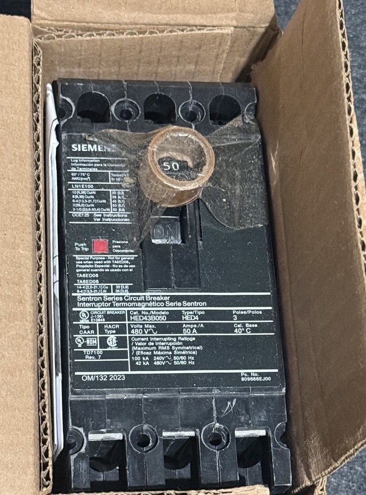 HED43B050L Siemens Molded Case Circuit Breaker 3 Pole 50 Amp 480V NEW