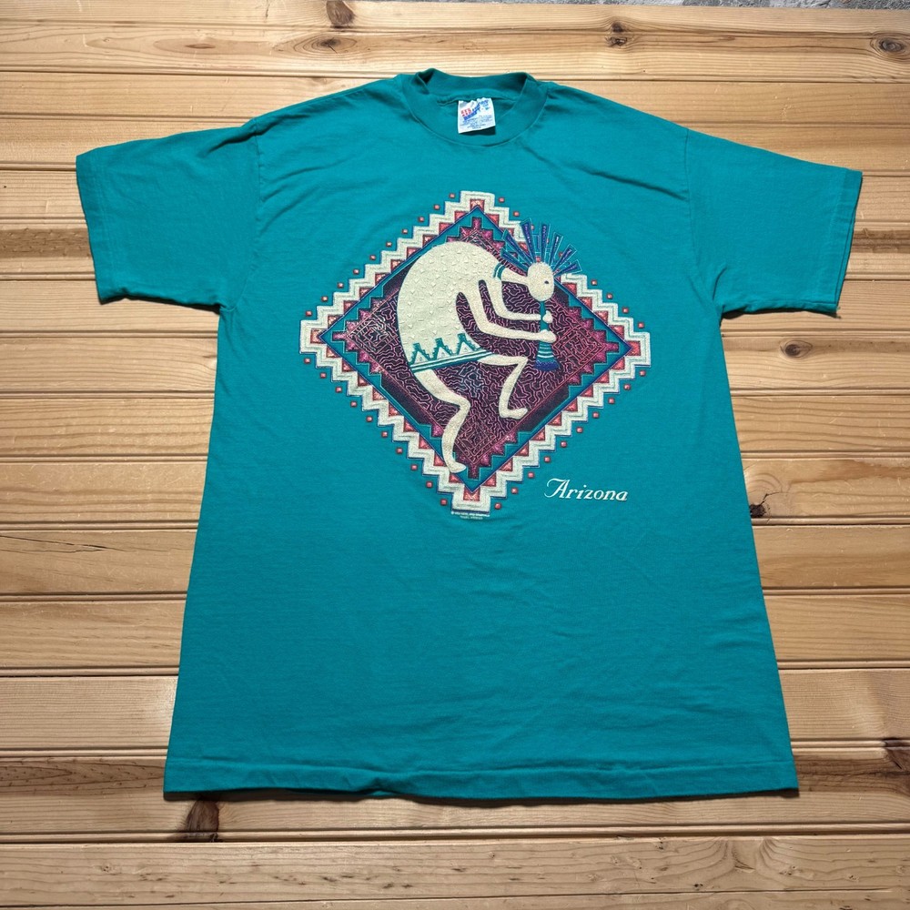 Vintage 90s Arizona Kokopelli Southwestern Puff Print Souvenir Shirt USA Medium