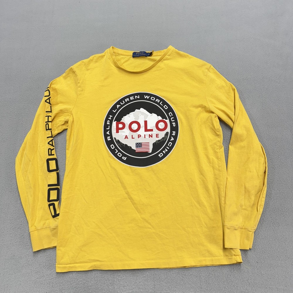 Polo Ralph Lauren Shirt Mens Medium Yellow Alpine World Cup Graphic Long Sleeve