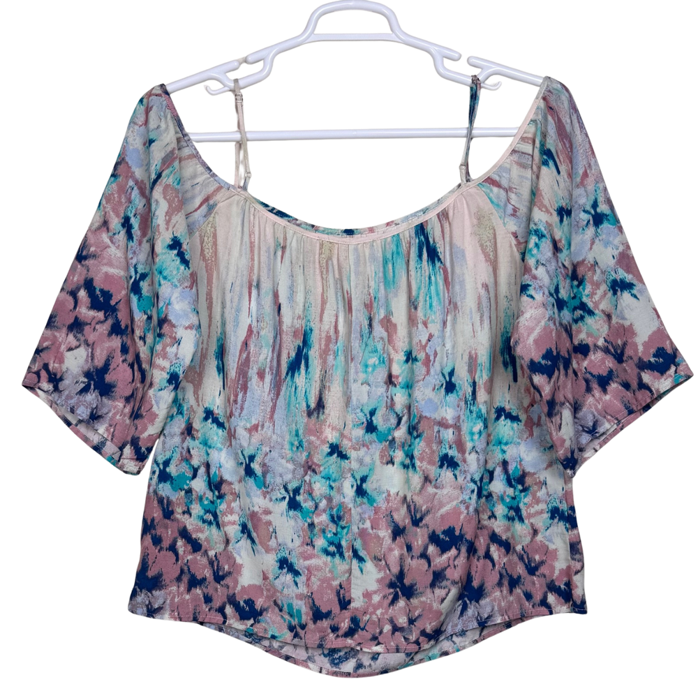 Boho Chic Cold Shoulder Blouse Women Abstract Print Coastal Style-image