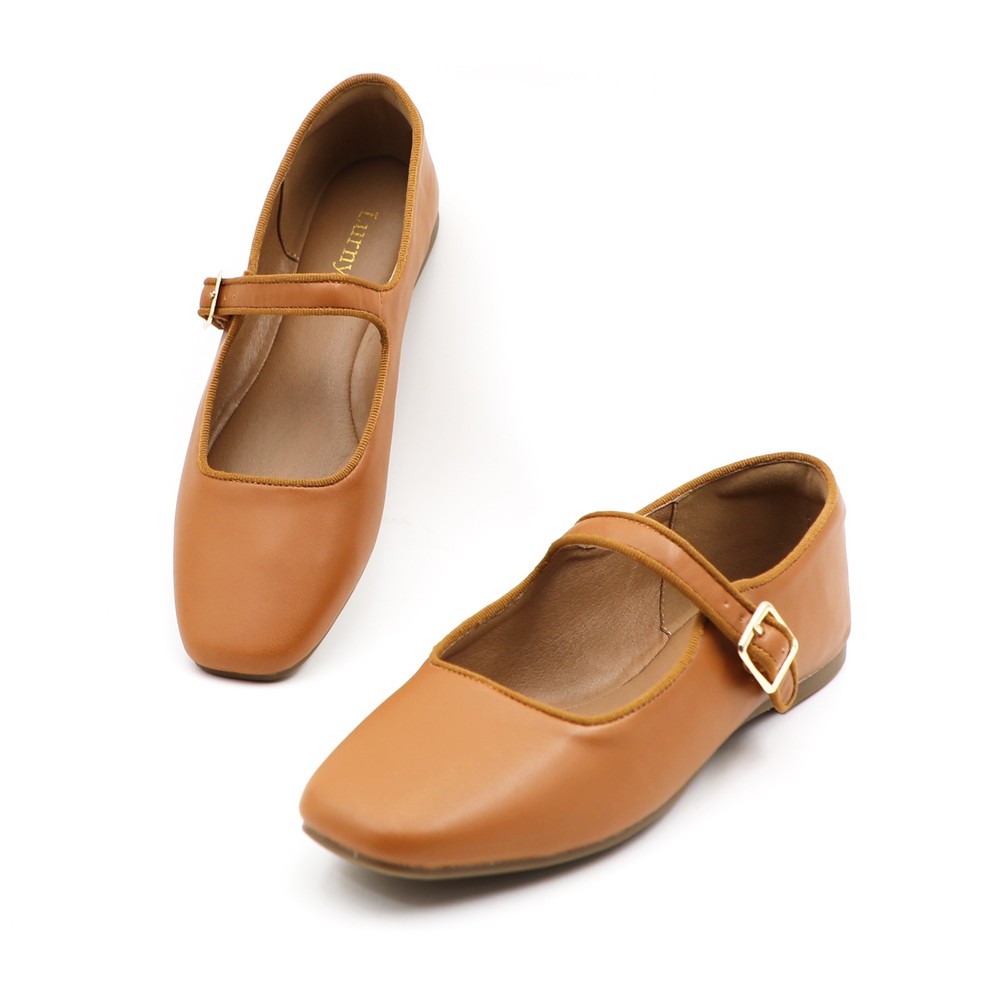Lurnyet Cushioned Insole Classic Mary Jane Ballet Flat Adjustable Ankle Strap