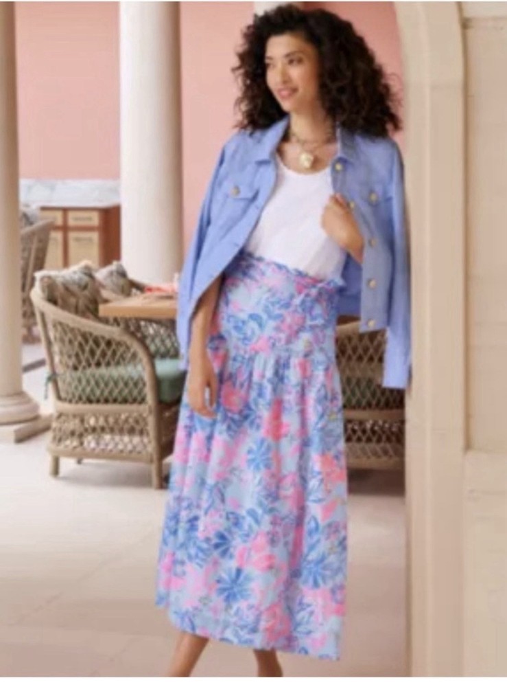 Lilly Pulitzer Pink and Blue Tropical Print Maxi Skirt