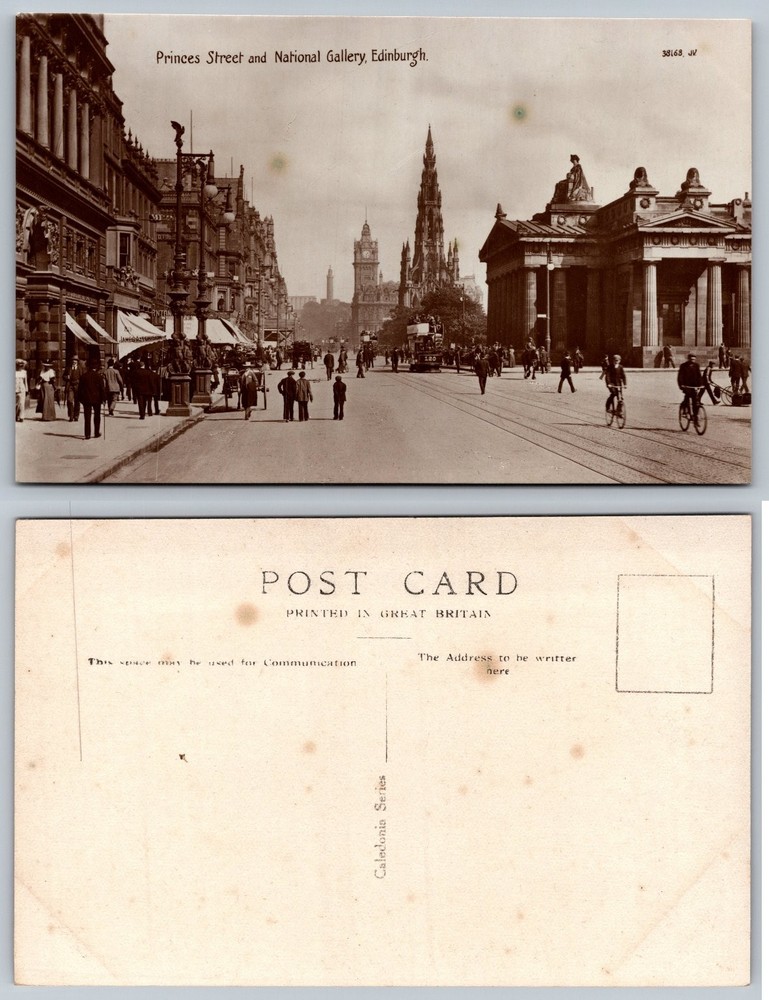 Princes Street & National Gallery Edinburgh Scotland Real Photo Postcard