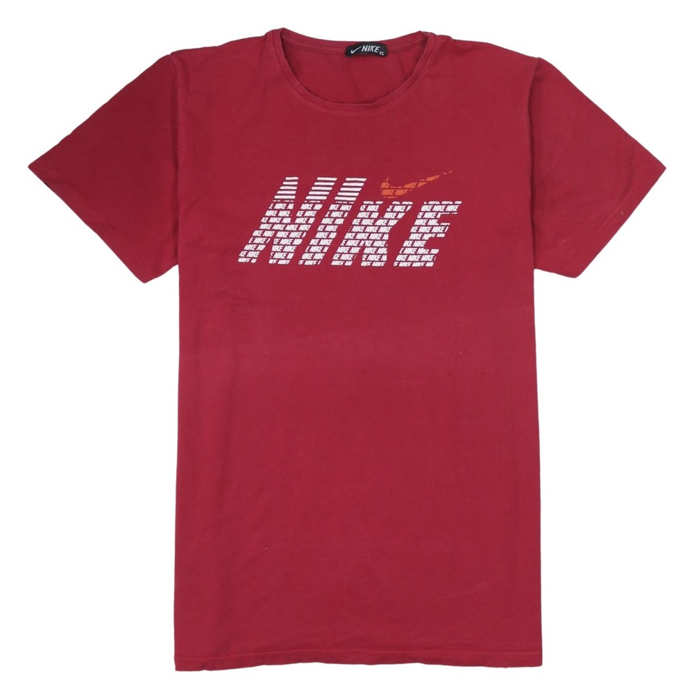 Nike Womens T Shirt Burgundy Red Cotton Blend Printed Logo Short Sleeve XL