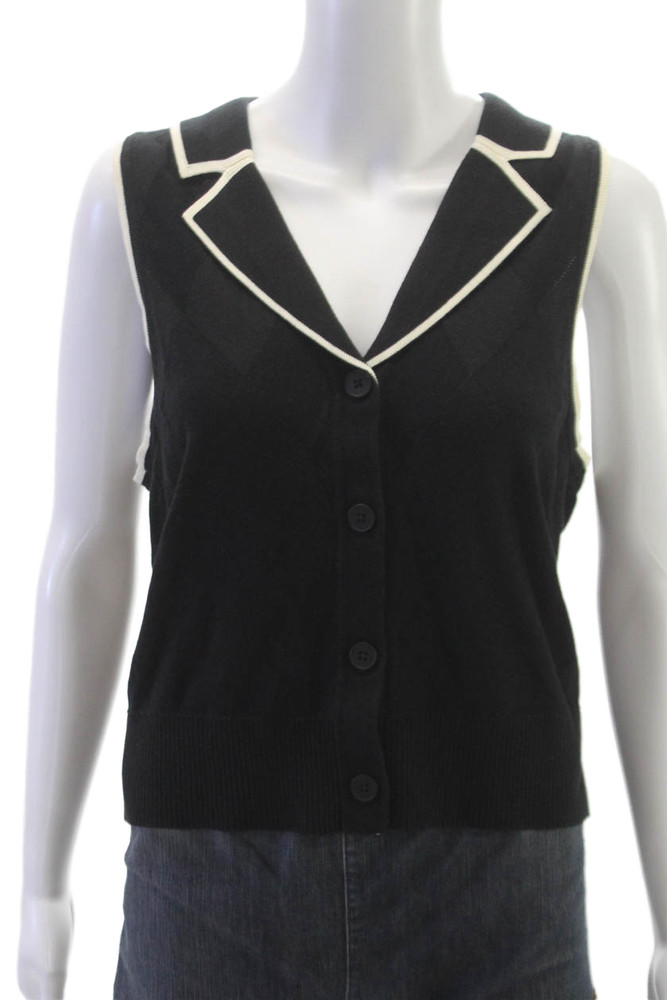 Central Park West Womens Vest Black V Neck Sleeveless Button Cotton Size LFree Shipping in US $100+ Orders | $6.95 Orders Below