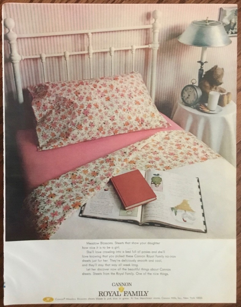 Cannon Royal Family sheets print ad 1968 orig vintage art retro 1960s home pink