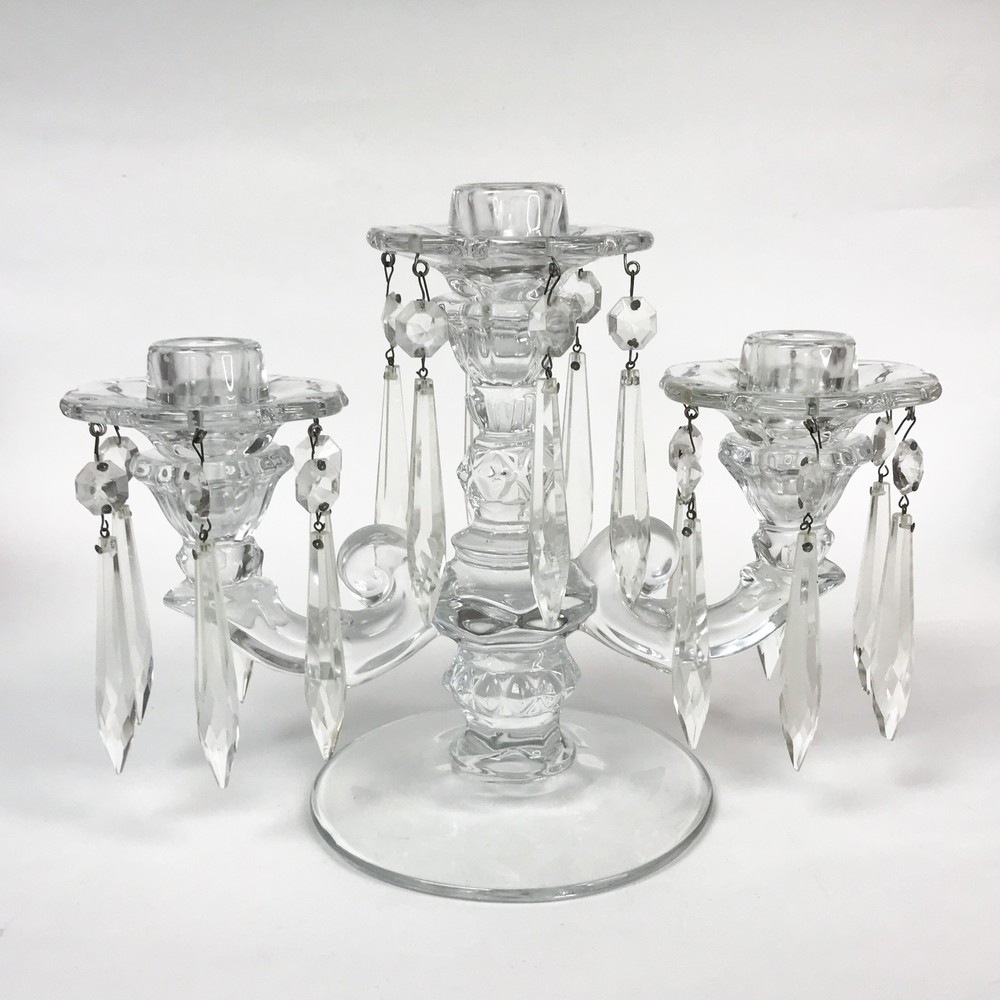 Duncan Miller Vintage Sandwich Candelabra with Removable Hanging Prisms