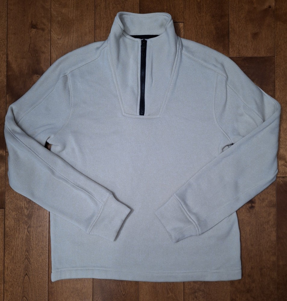 Banana Republic Men's Medium Ivory Knit Mock-Neck Half-Zip Pullover Sweater EUC