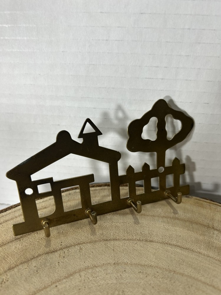 Vintage Brass House Tree Key Holder Hanger Wall Mount  4 Hooks Key Holder