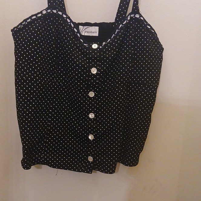 dressbarn Women's Black & White Polka Dot Button-Front Camisole Top L