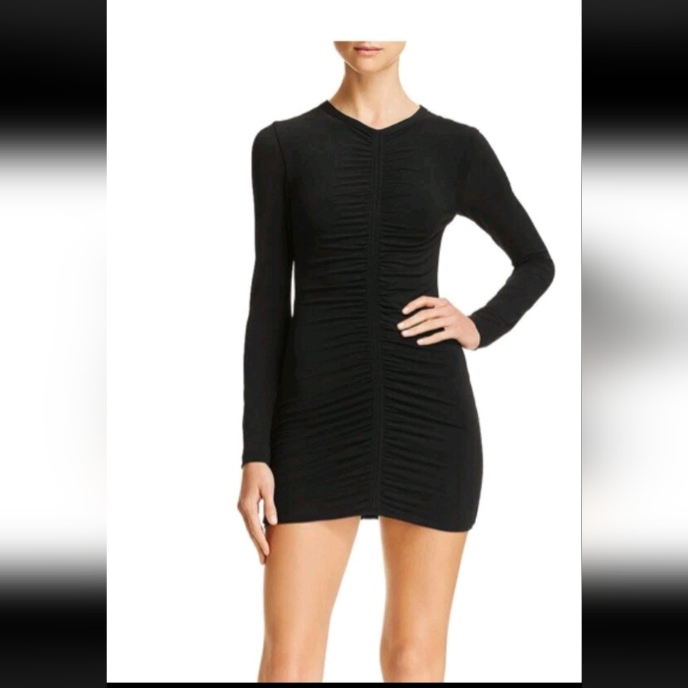 Alexander Wang Womens Black Ruched Long Sleeve Mini Dress Size S