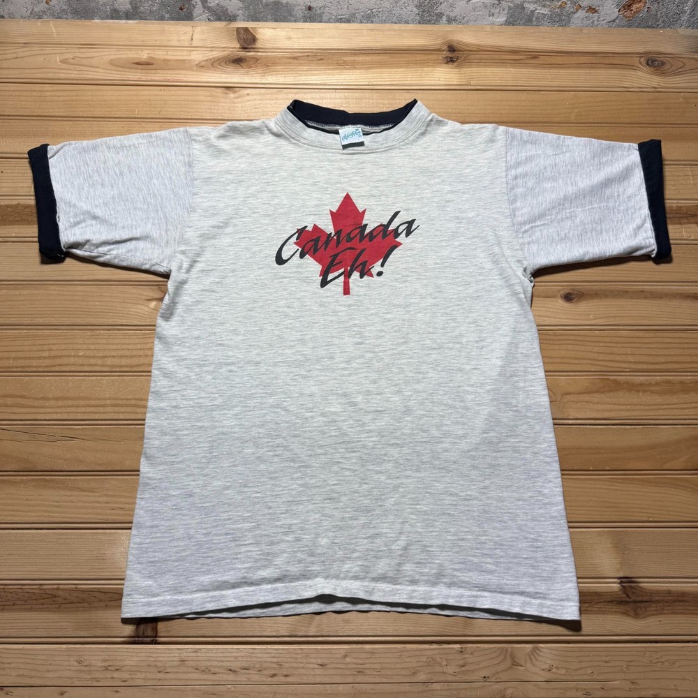 Vintage 90s Canada Maple Leaf Graphic Tourist Souvenir Ringer T-Shirt - Large