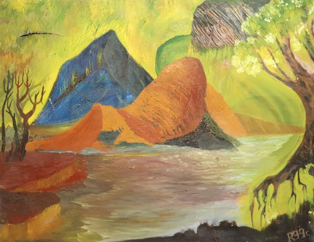 Contemporary expressionist oil painting river landscape