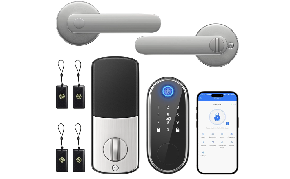 Smart Keyless Entry Door Lock with 2 Lever Handles & Fingerprint Access for Front Doors