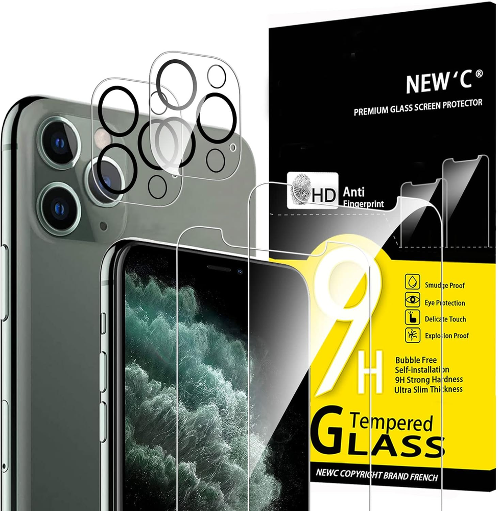 4 Pack, 2 Pack Screen Protector for Iphone 11 Pro Max + 2 Pack Camera Lens Prote
