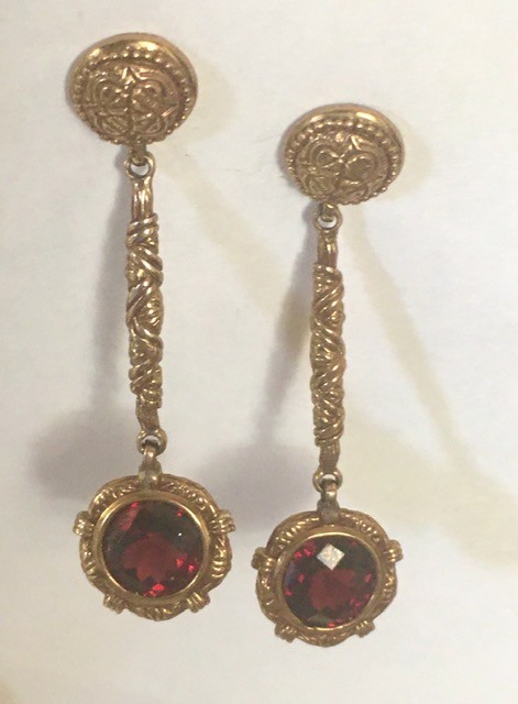 Vintage 925 Vermeil Garnet Dangle Earrings