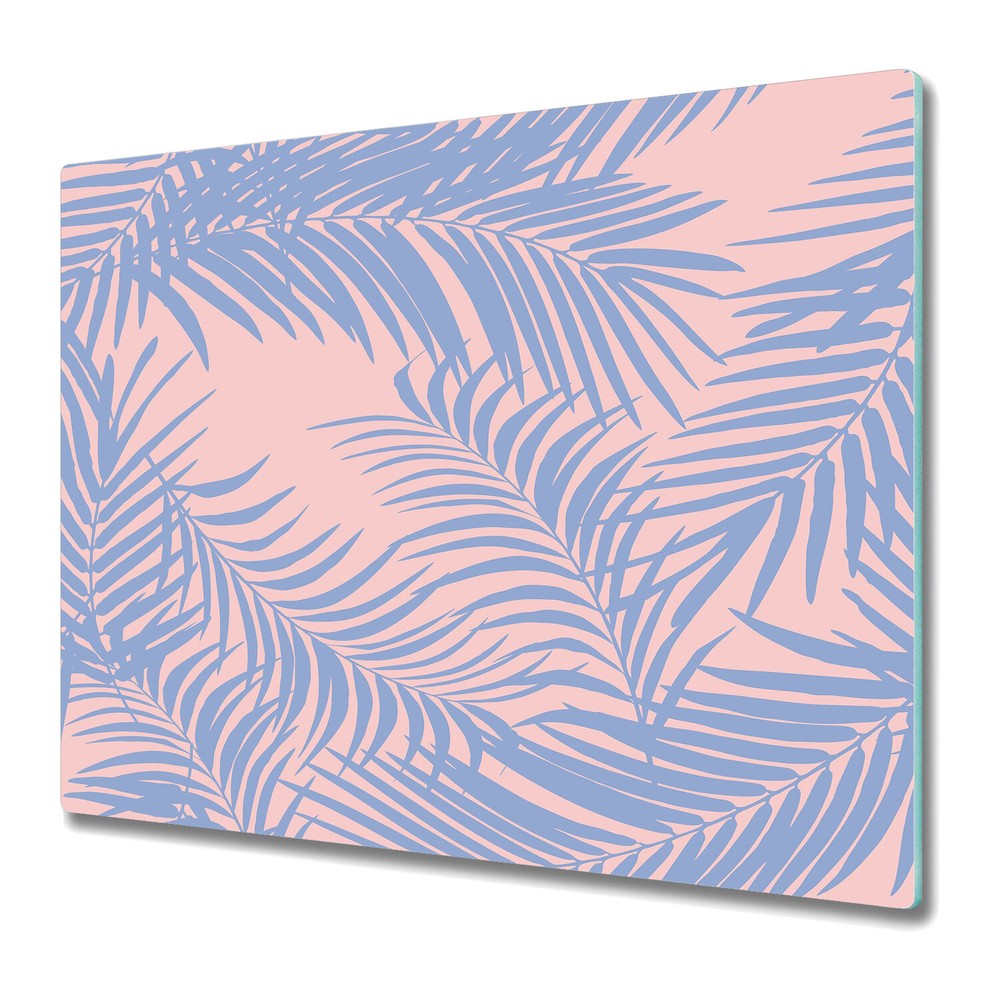 Tempered Glass Kitchen Chopping Board Blue Palm Floral Exotic Pink 60x52