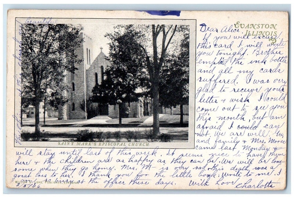 1906 Saint Mark's Episcopal Church Chapel Exterior Evanston Illinois IL Postcard