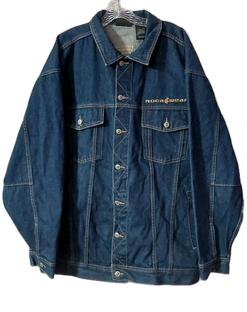 ROCAWEAR Mens Denim Jacket Size 2x Embroidery Length 30