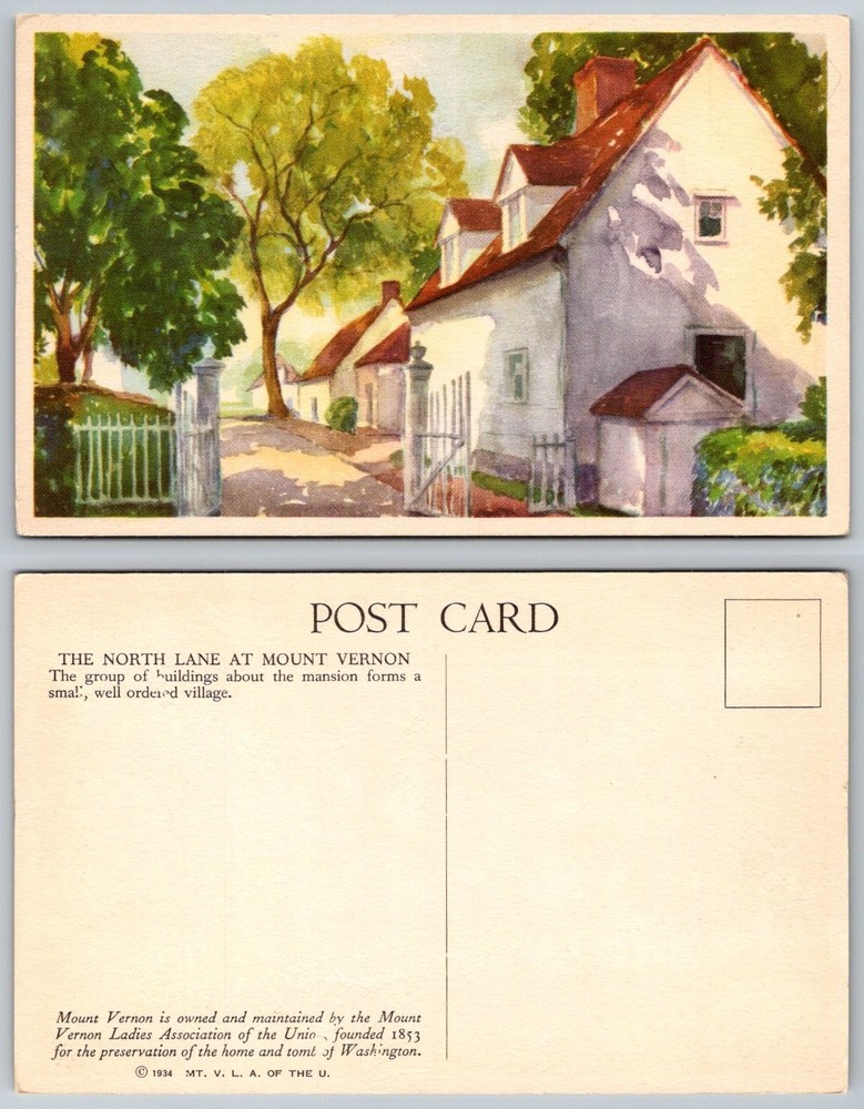 1934 Mount Vernon North Lane Village Postcard Washington's Home VA