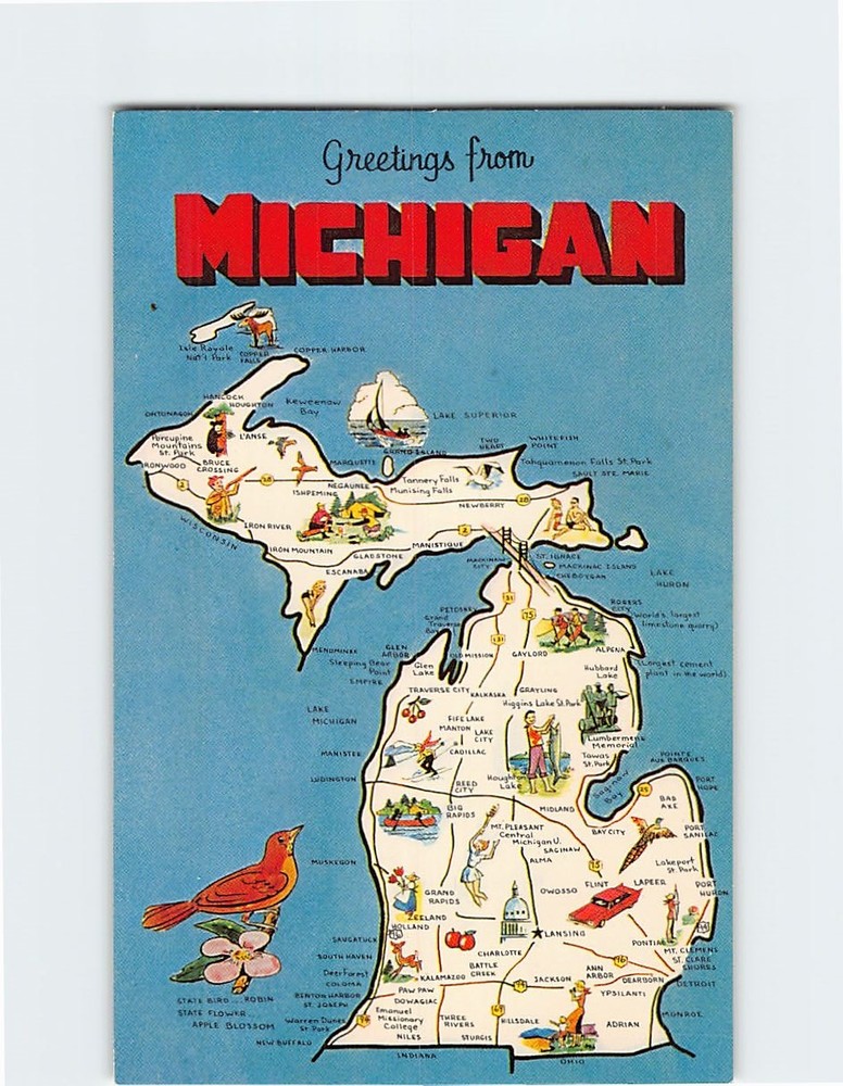 Postcard Greetings from Michigan USA