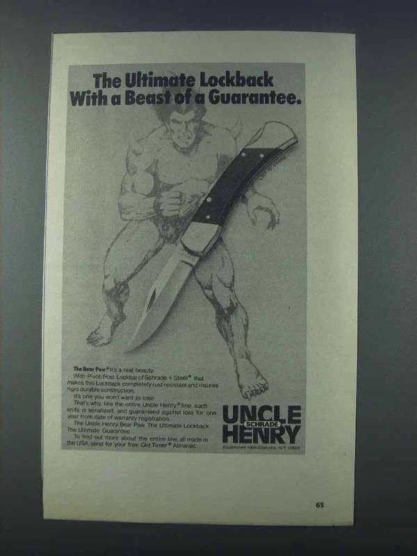 1981 Schrade Uncle Henry Bear Paw Knife Ad - Ultimate