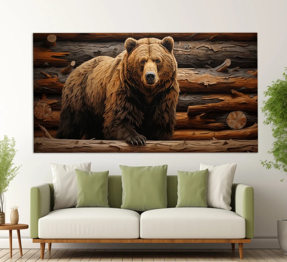 Brown Bear Grizzly Art Painting, Wild Animal Wall Art Canvas Unframed Print Art