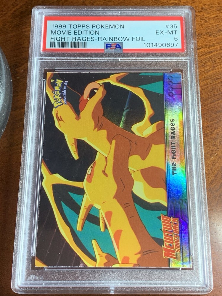 1999 Topps Pokemon Movie Edition #35 The Fight Rages Rainbow Foil PSA 6 EX-MT
