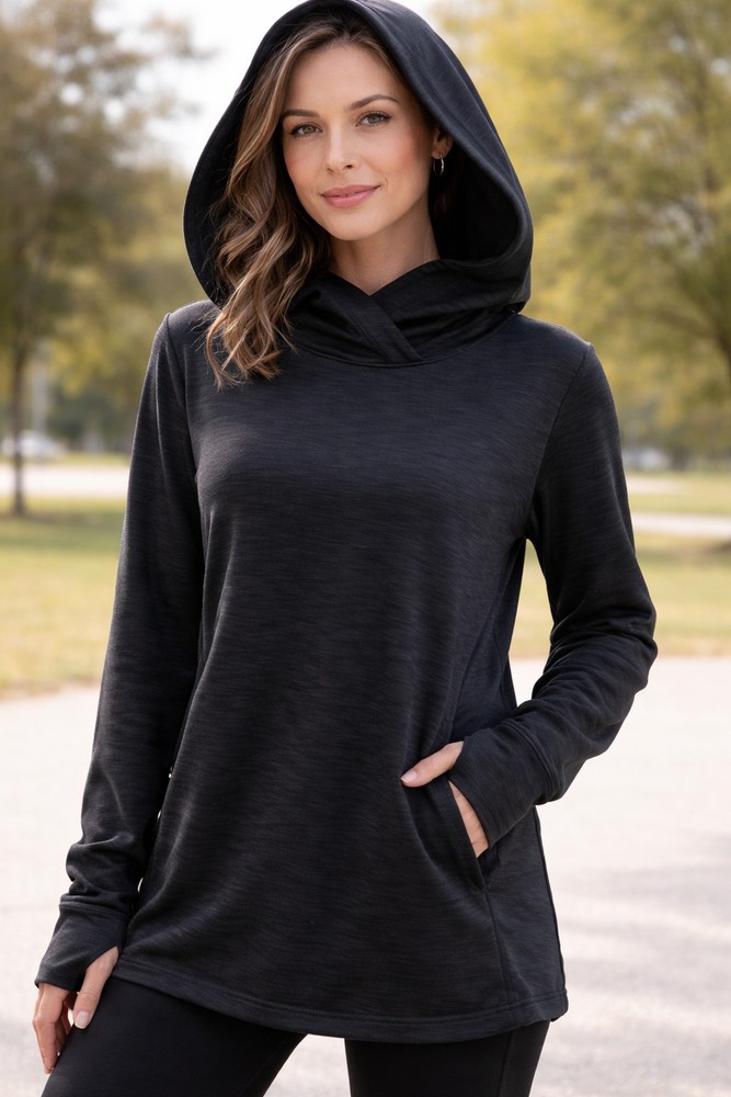 ATHLETA Women's Black Hoodie Sweatshirt Pullover Top L