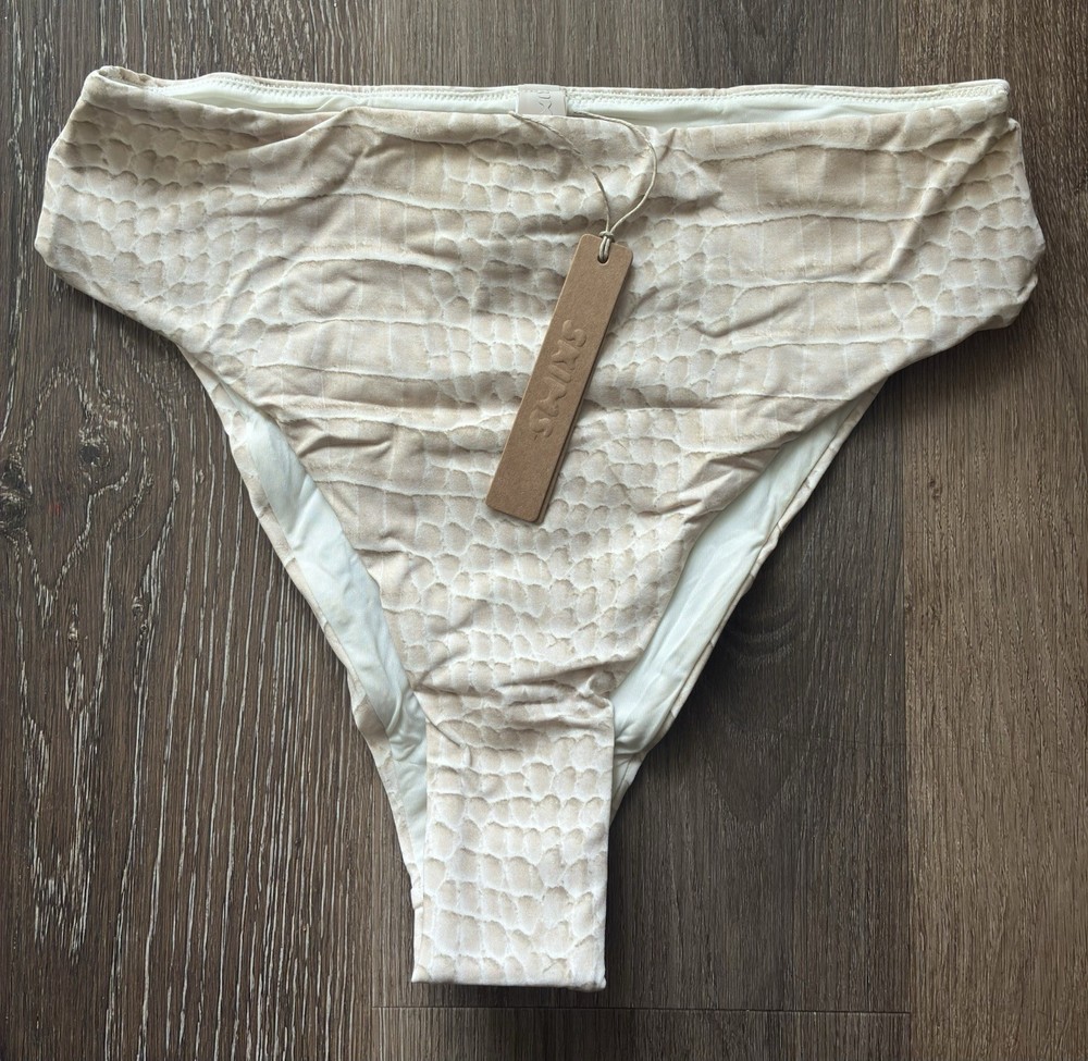 NWT SKIMS Signature Swim Mid Waist Bottom Egret Crocodile Print BRF-8474W Size S