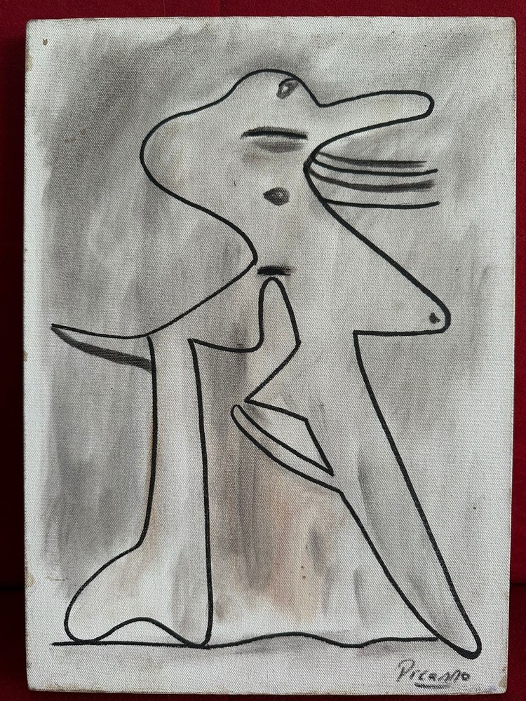 PICASSO oil painting on  canvas, vtg stamped signed