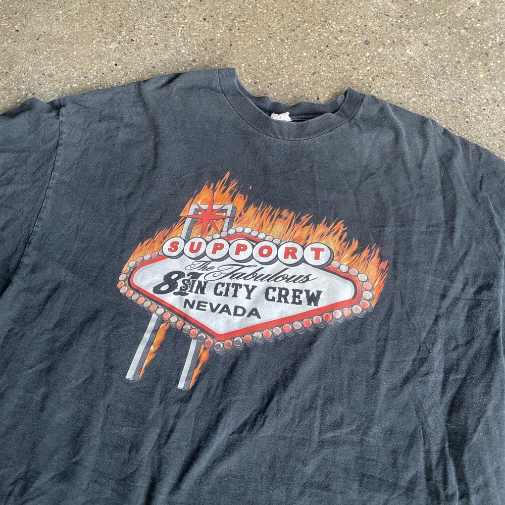 Vintage 90s Support 81 Hells Angels Shirt Mens 2XL Sin City Nevada Biker Flames