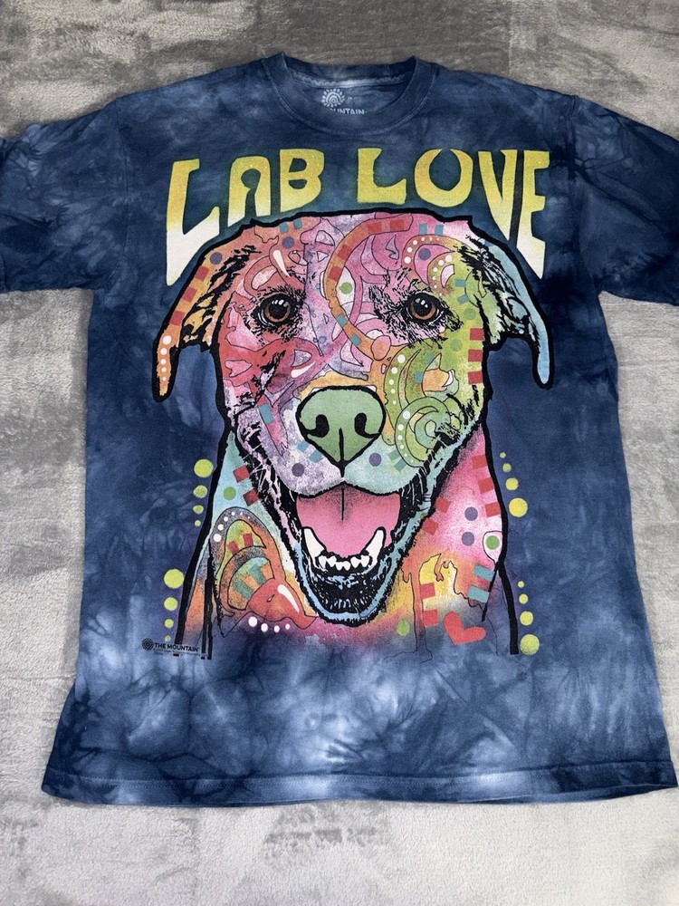 The Mountain Mens T-Shirt Lab Love Dogs Size Medium Blue Tie Dye